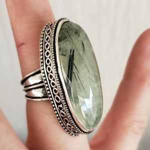 Prehnite 925 Silver Statement Ring. Size 7.50